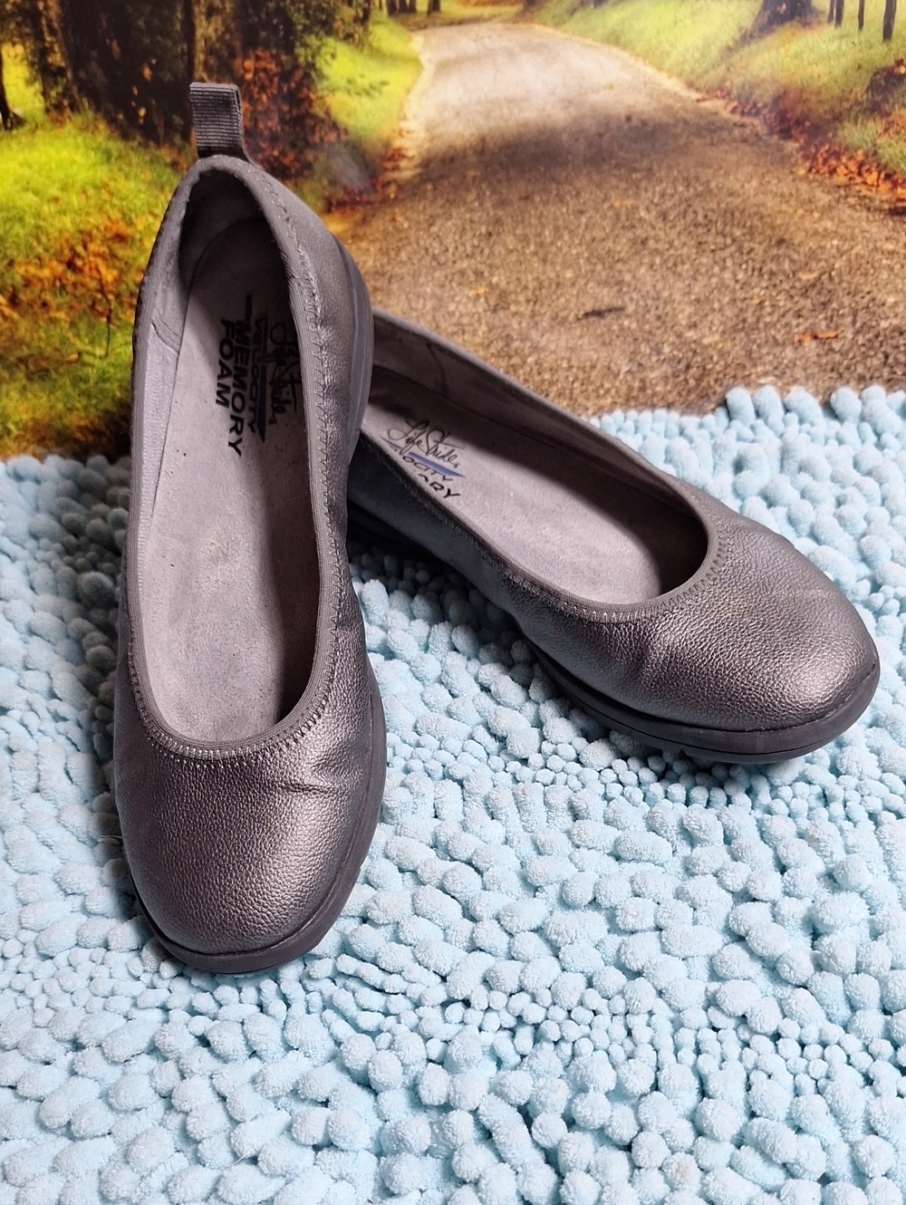 Life Stride Metallic Memory Foam Gray  Flats